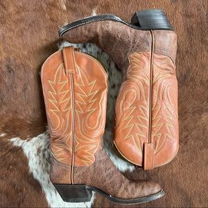 Vintage Burnt Orange and Brown Elephant Skin Round-toe Cowboy Boots